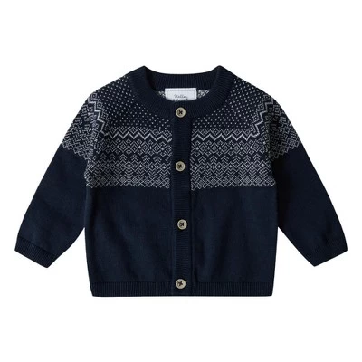 Stellou & Friends 100% Cotton Knit Norwegian Jacquard Design Baby Toddler Boys Girls Long Sleeve Cardigan Sweater 4 Stellou & Friends 100% Cotton Knit Norwegian Jacquard Design Baby Toddler Boys Girls Long Sleeve Cardigan Sweater - Image 4