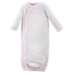 Touched By Nature Baby Girl Organic Cotton Side-Closure Snap Long-Sleeve Gowns 3pk, Pink Gray Scribble
