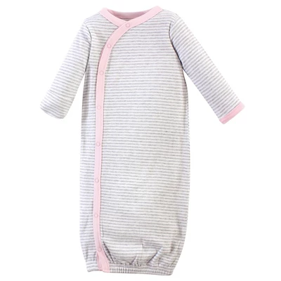 Touched By Nature Baby Girl Organic Cotton Side-Closure Snap Long-Sleeve Gowns 3pk, Pink Gray Scribble 1 Touched By Nature Baby Girl Organic Cotton Side-Closure Snap Long-Sleeve Gowns 3pk, Pink Gray Scribble
