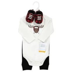 Hudson Baby Unisex Baby Cotton Bodysuit, Pant And Shoe Set, Winter Moose