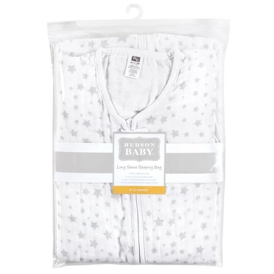 Hudson Baby Unisex Baby Long Sleeve Muslin Sleeping Bag, Wearable Blanket, Sleep Sack, Gray Star 1 Hudson Baby Unisex Baby Long Sleeve Muslin Sleeping Bag, Wearable Blanket, Sleep Sack, Gray Star