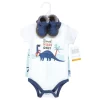 Hudson Baby Infant Boy Cotton Bodysuit, Shorts And Shoe Set, Beach Dino