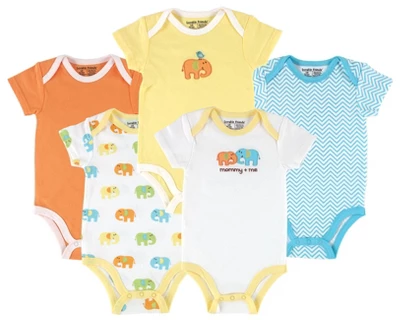 Luvable Friends Cotton Bodysuits 5pk, Yellow Elephant 1 Luvable Friends Cotton Bodysuits 5pk, Yellow Elephant