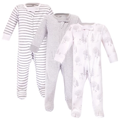 Touched By Nature Baby Organic Cotton Zipper Sleep And Play 3pk, Gray Woodland 4 Touched By Nature Baby Organic Cotton Zipper Sleep And Play 3pk, Gray Woodland - Image 4