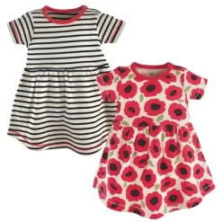 Touched By Nature Girls Infant, Toddler, Kids And Womens Organic Cotton Short-Sleeve Dresses, Poppy, 9-12 Months