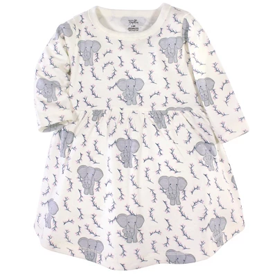 Touched By Nature Baby And Toddler Girl Organic Cotton Long-Sleeve Dresses 2pk, Pink Elephant 2 Touched By Nature Baby And Toddler Girl Organic Cotton Long-Sleeve Dresses 2pk, Pink Elephant - Image 2