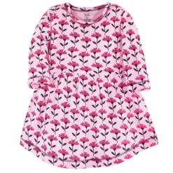 Touched By Nature Baby And Toddler Girl Organic Cotton Long-Sleeve Dresses 2pk, Pink Botanical