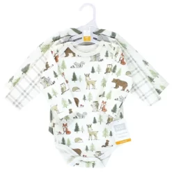 Hudson Baby Unisex Baby Quilted Long Sleeve Cotton Bodysuits, Forest Animals