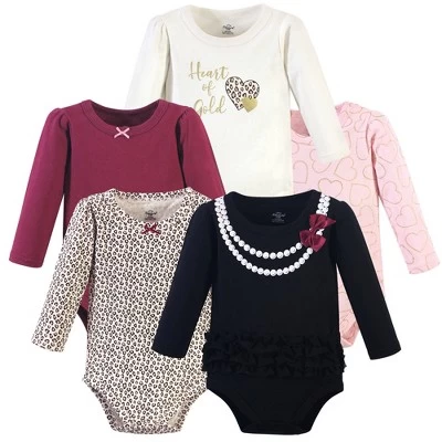 Little Treasure Baby Girl Cotton Long-Sleeve Bodysuits 5pk, Black Heart Of Gold 2 Little Treasure Baby Girl Cotton Long-Sleeve Bodysuits 5pk, Black Heart Of Gold - Image 2
