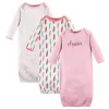 Touched By Nature Baby Girl Organic Cotton Long-Sleeve Gowns 3pk, Feathers, 0-6 Months