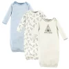 Touched By Nature Baby Boy Organic Cotton Long-Sleeve Gowns 3pk, Blue And Gray, 0-6 Months