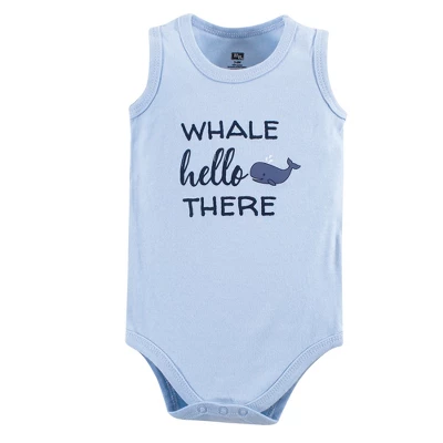 Hudson Baby Infant Boy Cotton Sleeveless Bodysuits 5pk, Sailor Whale 2 Hudson Baby Infant Boy Cotton Sleeveless Bodysuits 5pk, Sailor Whale - Image 2