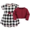 Touched By Nature Baby And Toddler Girl Organic Cotton Dress And Cardigan 2pc Set, Black Plaid