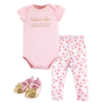Little Treasure Baby Girl Cotton Bodysuit, Pant And Shoe 3pc Set, Brunch 2 Little Treasure Baby Girl Cotton Bodysuit, Pant And Shoe 3pc Set, Brunch - Image 2