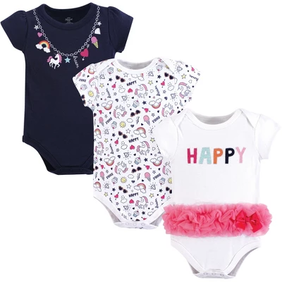 Little Treasure Baby Girl Cotton Bodysuits 3pk, Happy Rainbow 1 Little Treasure Baby Girl Cotton Bodysuits 3pk, Happy Rainbow
