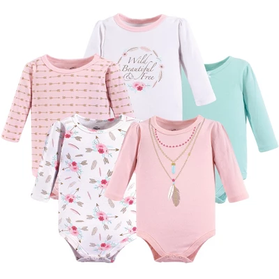 Little Treasure Baby Girl Cotton Long-Sleeve Bodysuits 5pk, Boho 1 Little Treasure Baby Girl Cotton Long-Sleeve Bodysuits 5pk, Boho