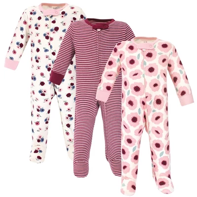Touched By Nature Baby Girl Organic Cotton Zipper Sleep And Play 3pk, Blush Blossom 1 Touched By Nature Baby Girl Organic Cotton Zipper Sleep And Play 3pk, Blush Blossom
