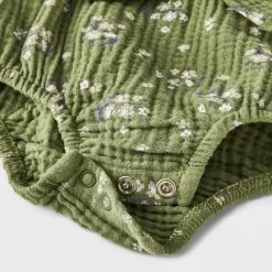 Grayson Collective Baby Girls' Bow Gauze Bubble Romper - Olive Green