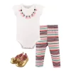 Little Treasure Baby Girl Cotton Bodysuit, Pant And Shoe 3pc Set, Sparkle Necklace