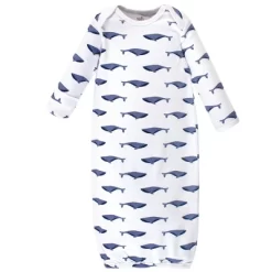 Touched By Nature Baby Organic Cotton Long-Sleeve Gowns 3pk, Blue Whale, 0-6 Months