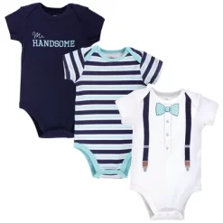 Little Treasure Baby Boy Cotton Bodysuits 3pk, Mr Handsome